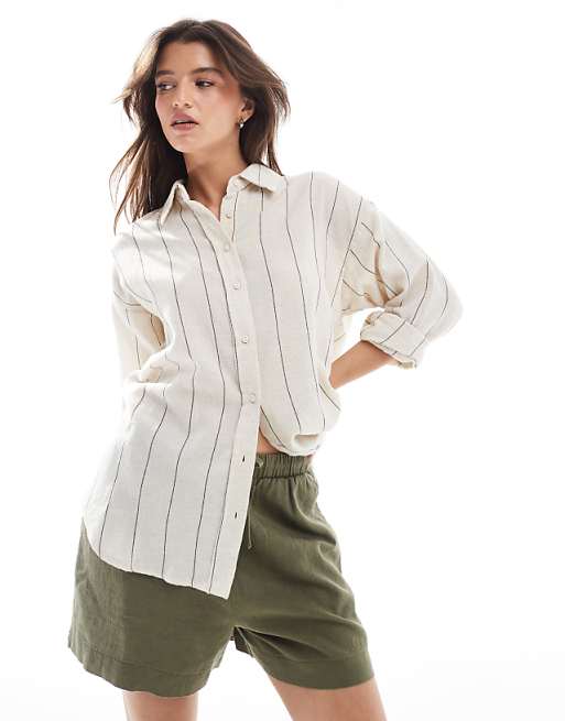 New Look Linen Pull On Short In Khaki