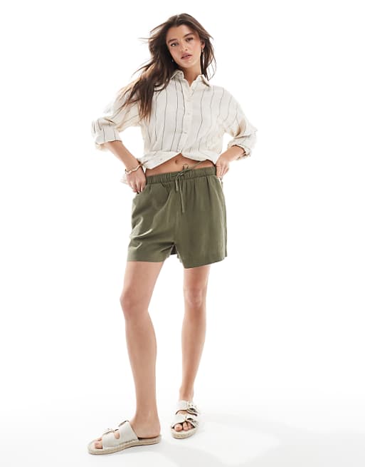New look linen pull on short in khaki