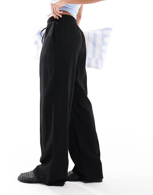 New Look Linen Wide Leg Trousers In Black