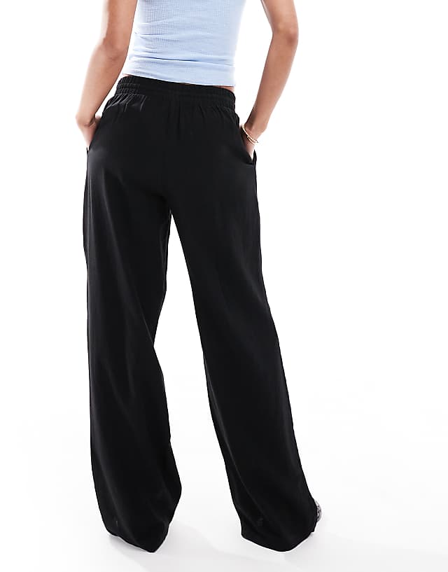 New Look Linen Wide Leg Trousers In Black