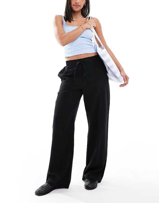 New Look linen wide leg trousers in black