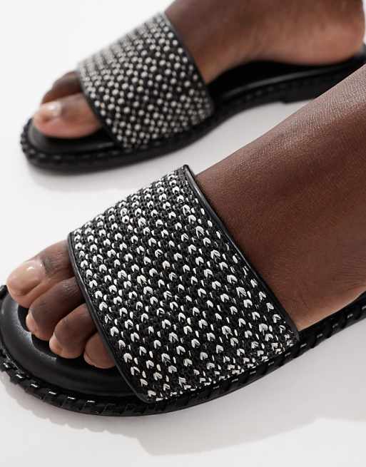 New Look Raffia Slider In Black