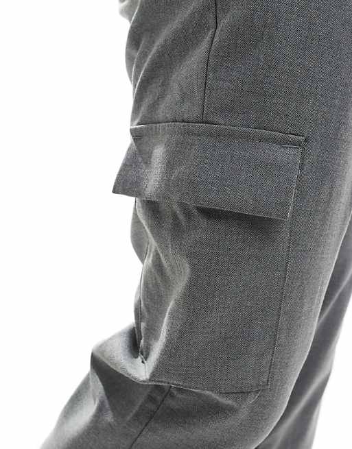 New Look Smart Cargo Trousers In Grey