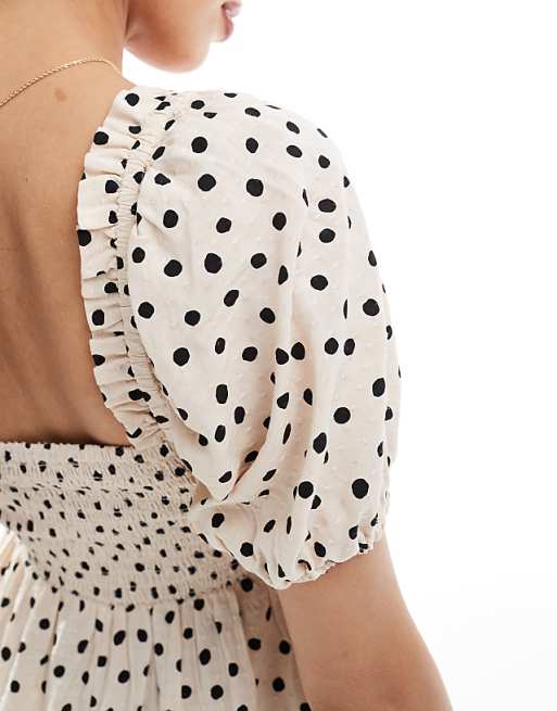New Look Spot Milkmaid Mini Dress In Cream