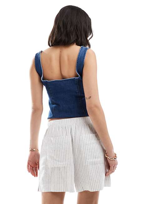 New Look Stripe Linen Short In White
