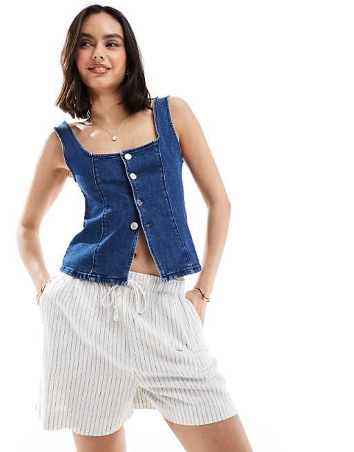 New Look Stripe Linen Short In White