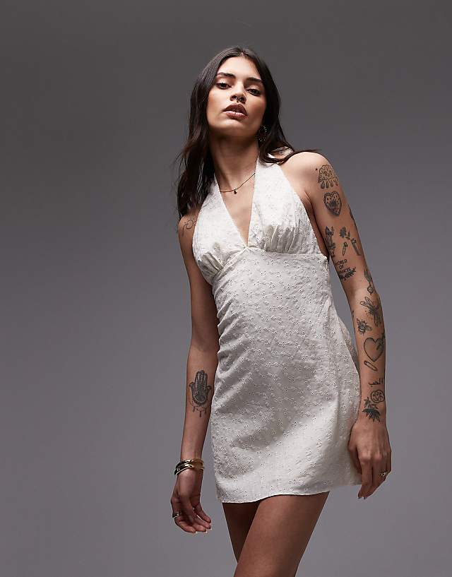 Nia Kiki Linen Halter Mini Dress In Ecru