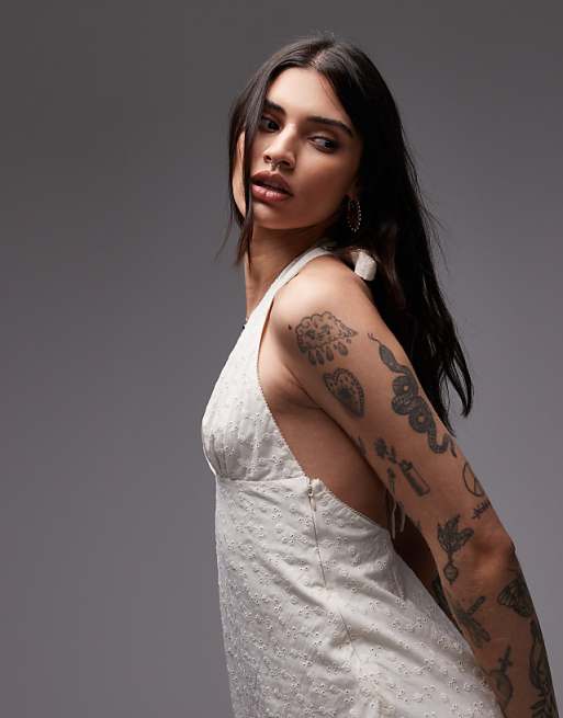 Nia Kiki Linen Halter Mini Dress In Ecru