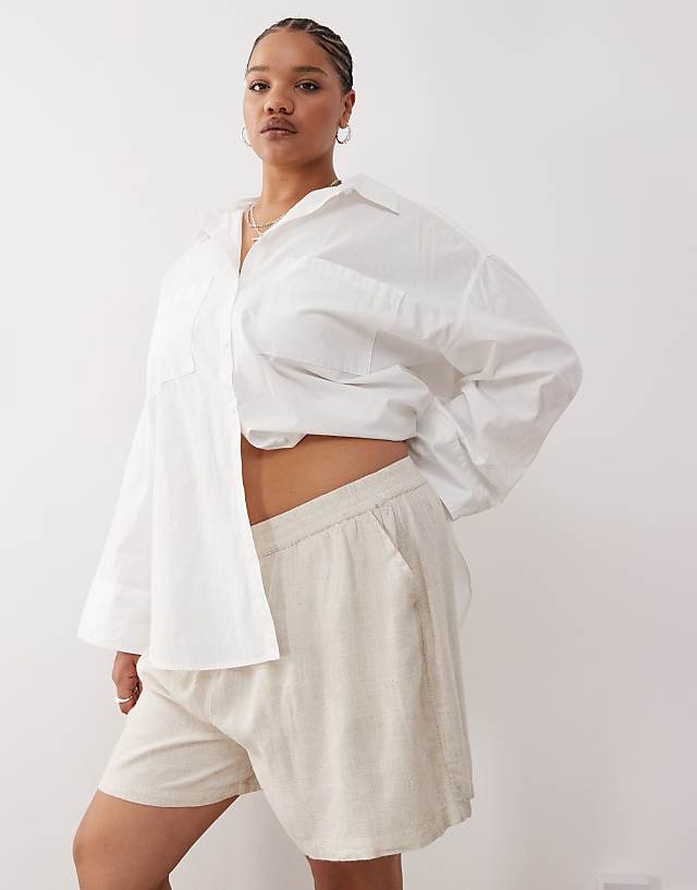Noisy May Curve Linen Mix Short In Oatmeal