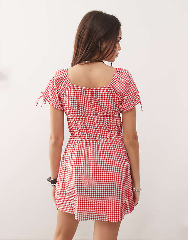 Noisy May Tiered Mini Dress In Red Gingham