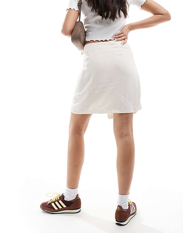 Object Linen Touch Mini Wrap Skirt In Cream