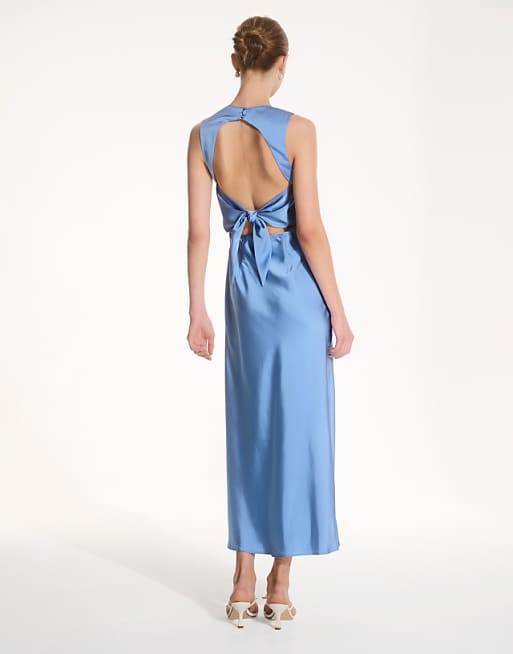 OMNES Nova Satin Bridesmaid Dress In Blue