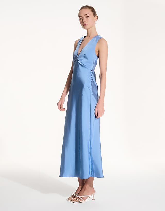 OMNES Nova Satin Bridesmaid Dress In Blue