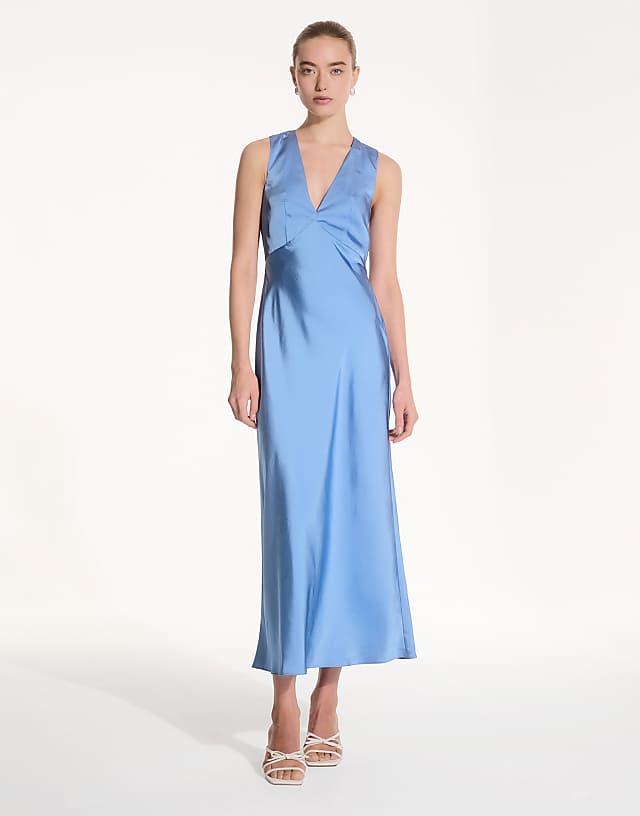 OMNES Nova Satin Bridesmaid Dress In Blue