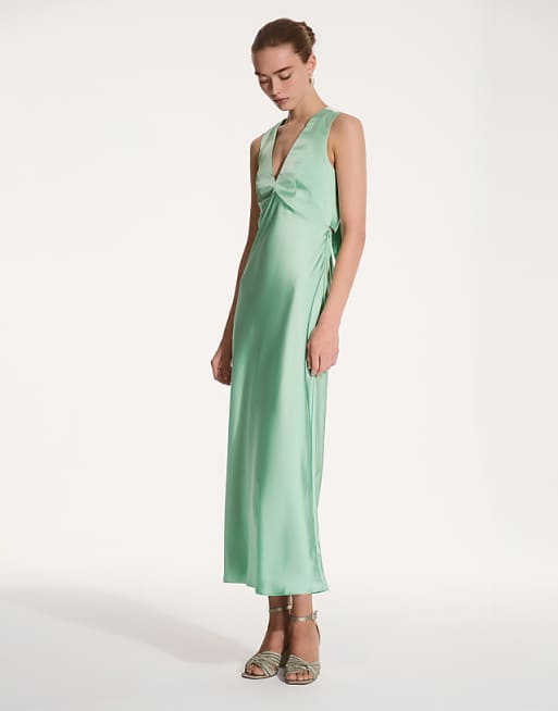 OMNES Nova Satin Bridesmaid Dress In Green