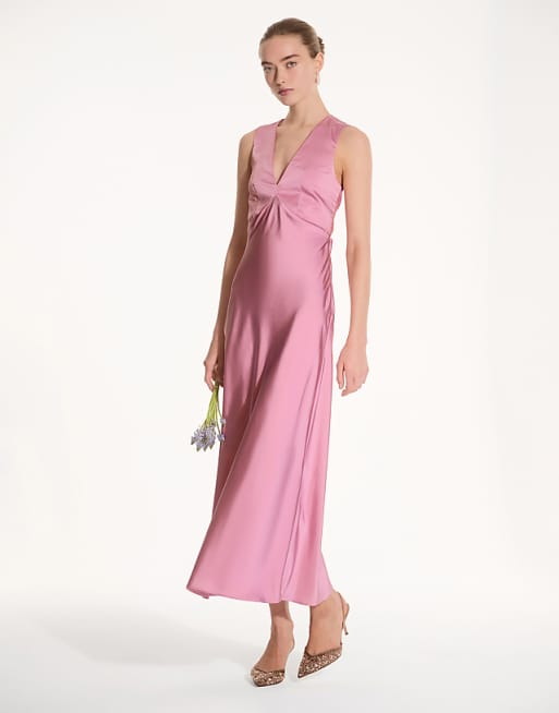 OMNES Nova Satin Bridesmaid Dress In Pink