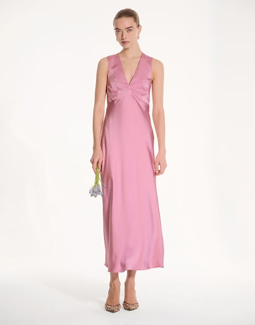 OMNES Nova Satin Bridesmaid Dress in pink