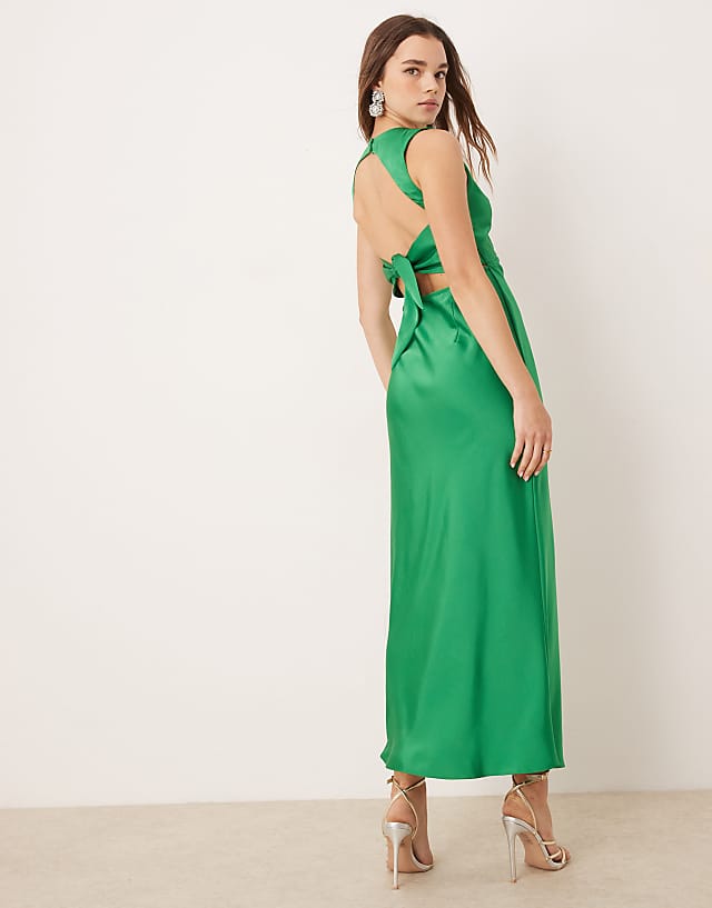 OMNES Nova Satin Tie Back Dress In Green