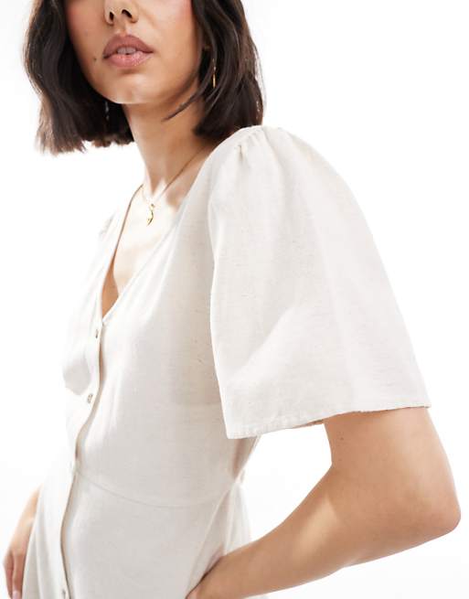 ONLY Linen Blend Mini Dress In Stone