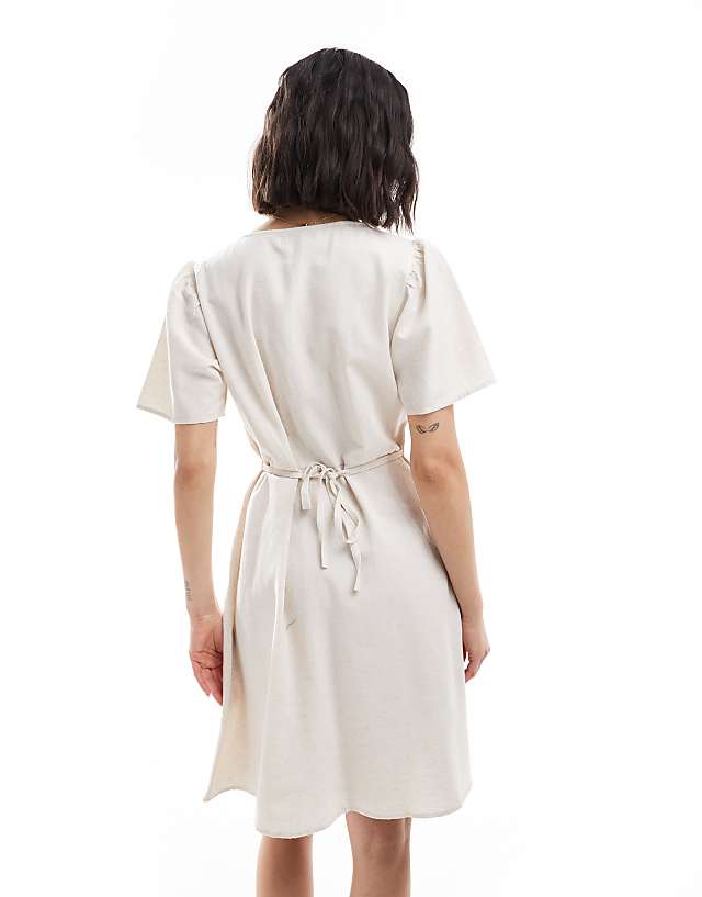 ONLY Linen Blend Mini Dress In Stone