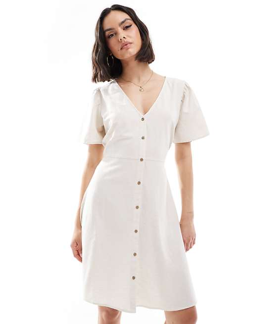 ONLY Linen Blend Mini Dress In Stone