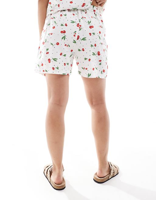 ONLY Linen Mix Short Co-ord In Cherry Print