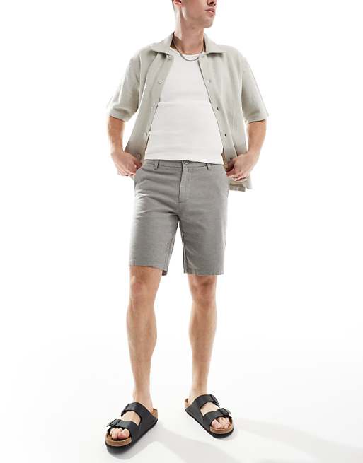 ONLY & SONS Linen Mix Chino Short In Charcoal
