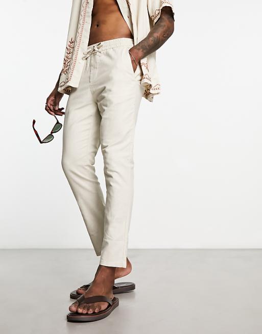 ONLY & SONS linen mix cropped trouser in beige