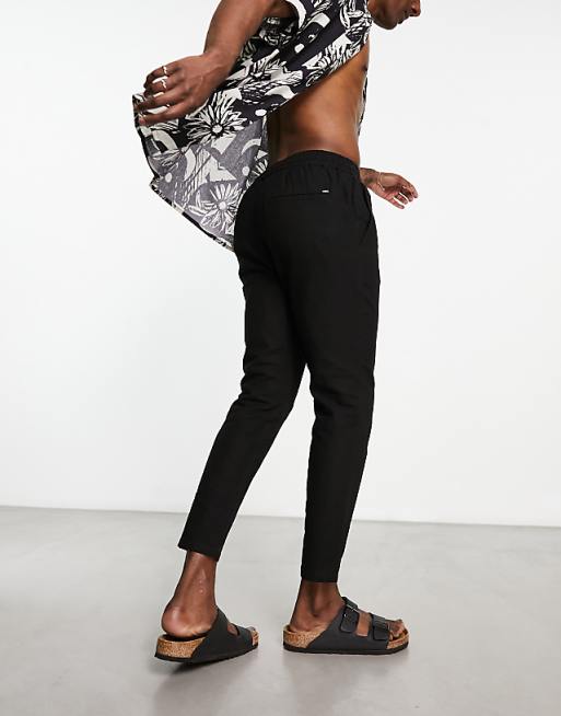ONLY & SONS Linen Mix Cropped Trouser In Black