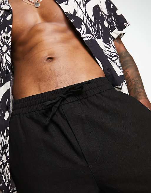 ONLY & SONS Linen Mix Cropped Trouser In Black