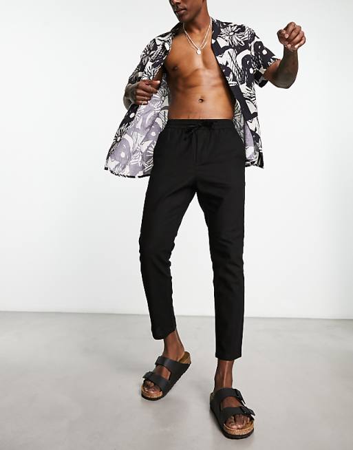ONLY & SONS Linen Mix Cropped Trouser In Black