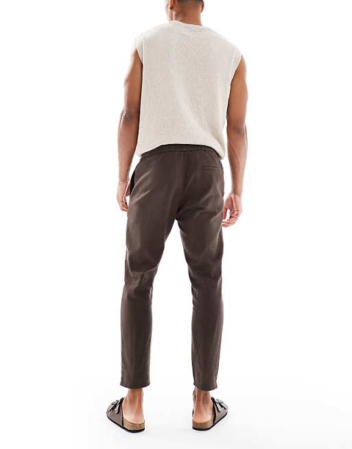 ONLY & SONS Linen Mix Cropped Trouser In Brown