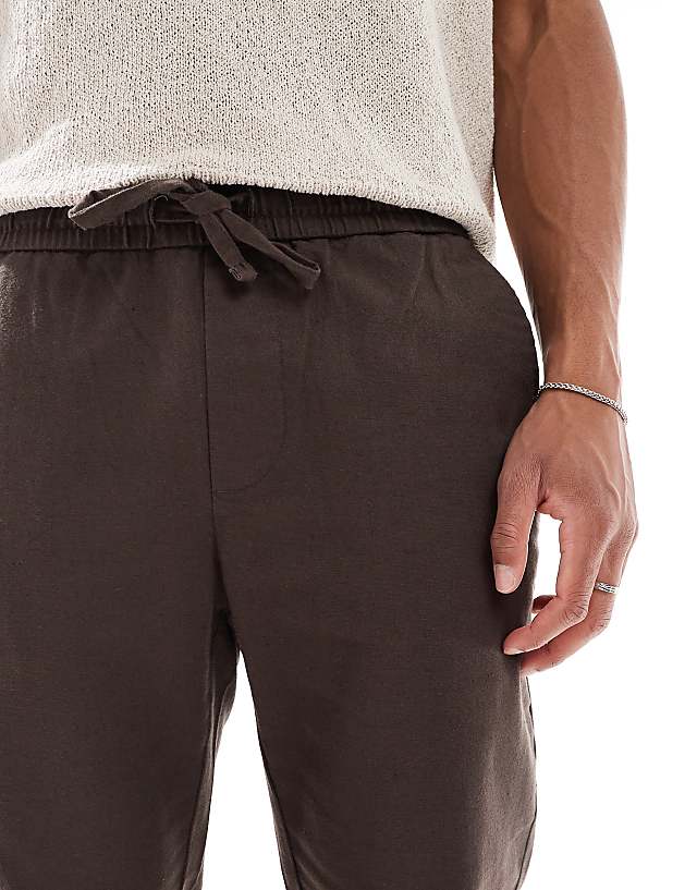 ONLY & SONS Linen Mix Cropped Trouser In Brown