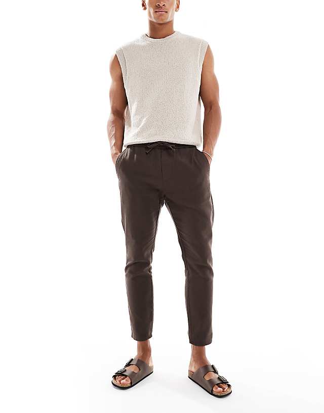ONLY & SONS linen mix cropped trouser in brown