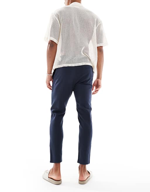 ONLY & SONS Linen Mix Cropped Trouser In Navy