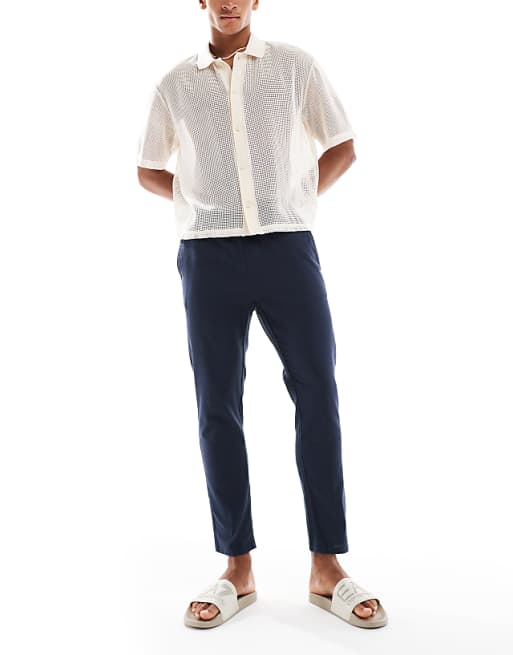 ONLY & SONS linen mix cropped trouser in navy