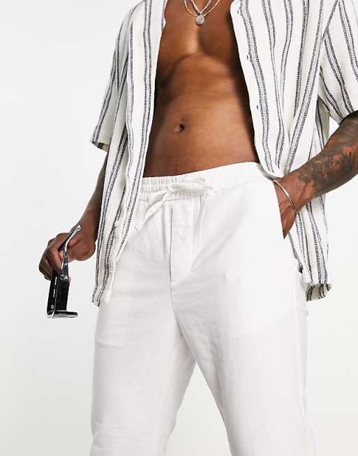 ONLY & SONS Linen Mix Cropped Trouser In White
