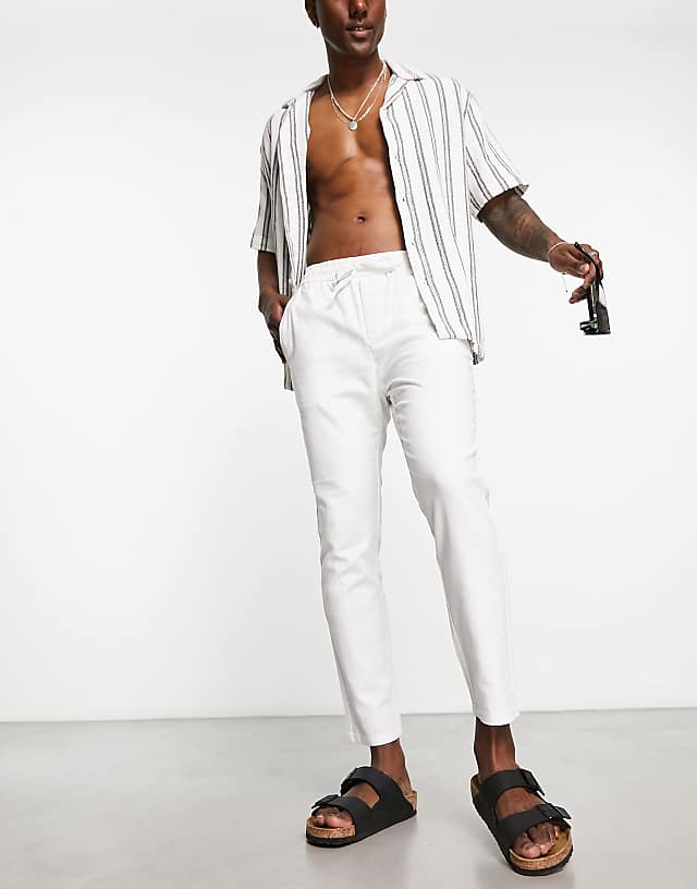 ONLY & SONS Linen Mix Cropped Trouser In White