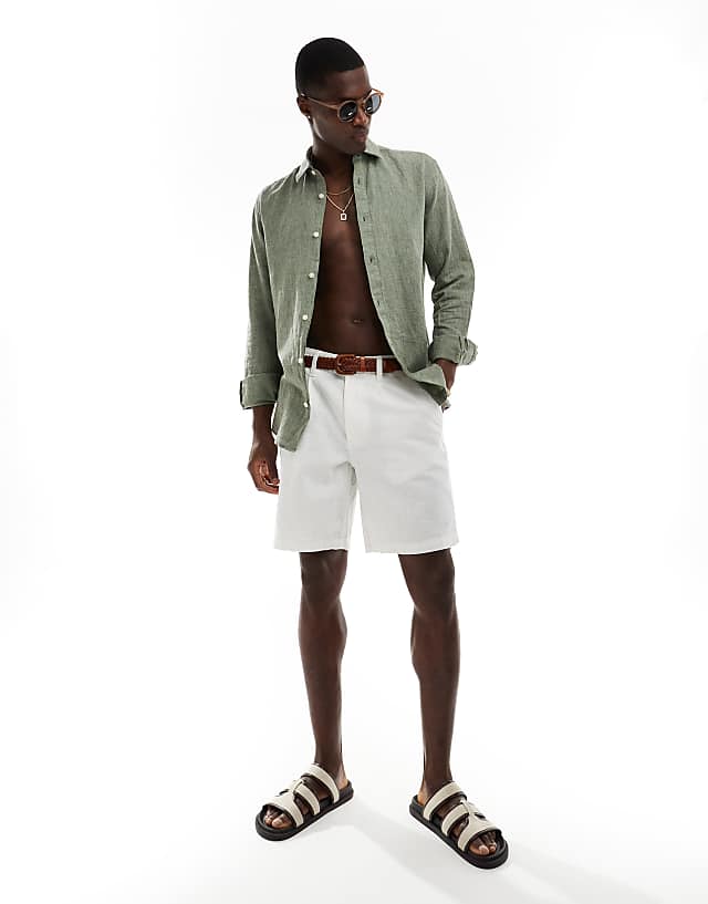 ONLY & SONS Linen Mix Long Sleeve Shirt In Sage