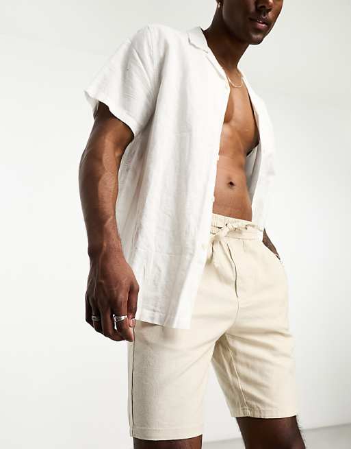 ONLY & SONS Linen Mix Tie Waist Shorts In Beige