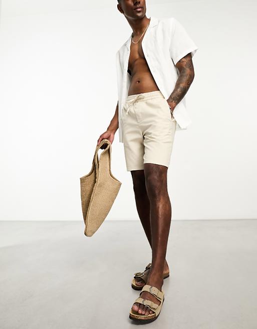 ONLY & SONS Linen Mix Tie Waist Shorts In Beige
