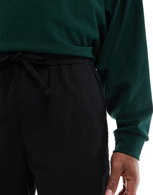 ONLY & SONS Linen Mix Tie Waist Shorts In Black