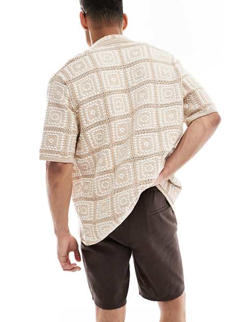 ONLY & SONS Linen Mix Tie Waist Shorts In Brown