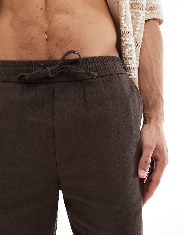 ONLY & SONS Linen Mix Tie Waist Shorts In Brown