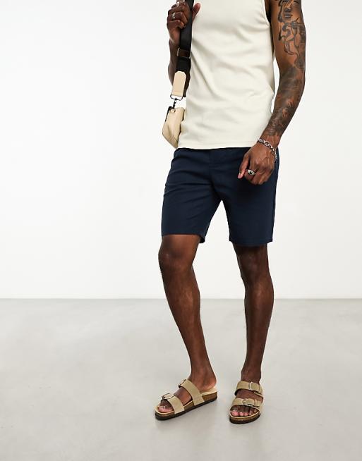 ONLY & SONS Linen Mix Tie Waist Shorts In Navy