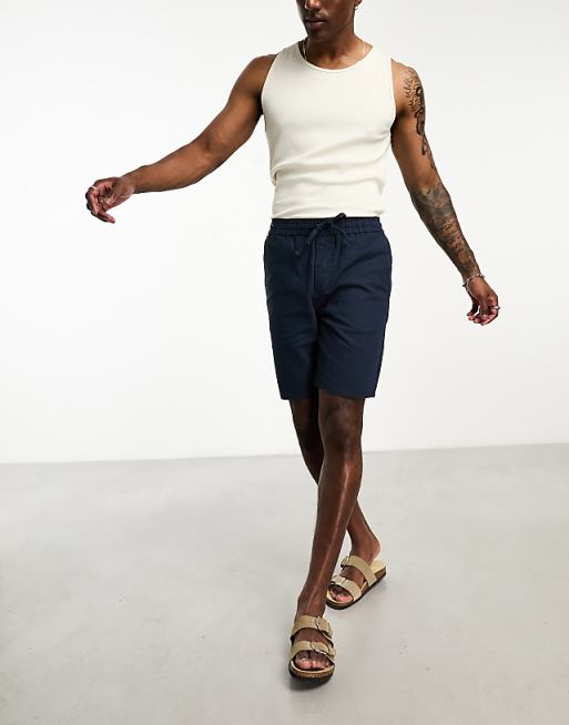 ONLY & SONS Linen Mix Tie Waist Shorts In Navy