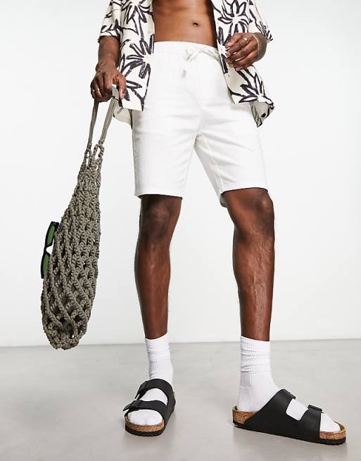 ONLY & SONS Linen Mix Tie Waist Shorts In White