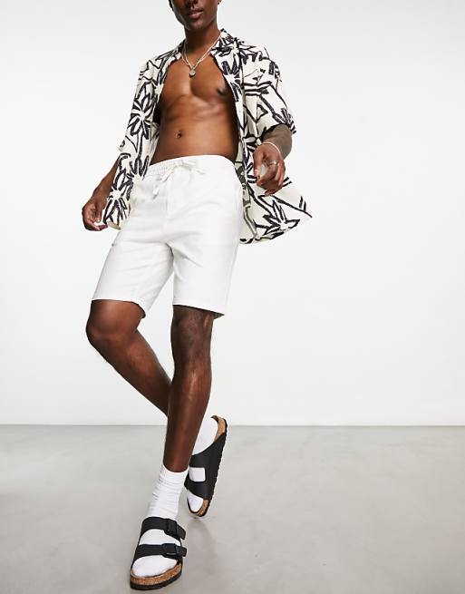 ONLY & SONS Linen Mix Tie Waist Shorts In White
