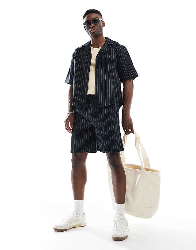 ONLY & SONS loose fit co-ord in black pinstripe