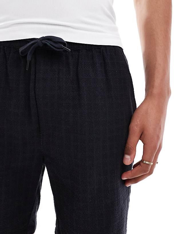 ONLY & SONS Textured Linen Mix Short In Navy